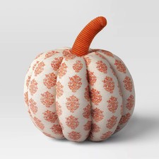 Block Print Shaped Pumpkin Throw Pillow Orang...