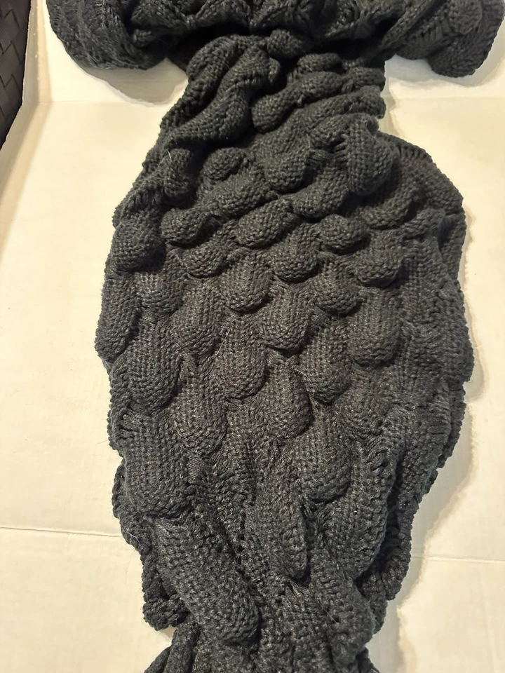 Black Cable Knit Mermaid Blanket Adult/kids MODA 6 ft Mermaid Tail/Finns Unique - Image 4 of 4