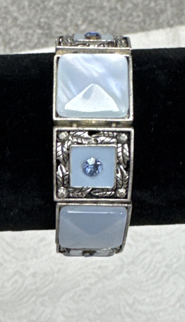 Vintage Beautiful Rectangular Panels Blue & Silve… - image 2