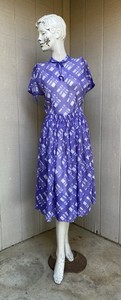 VTG 50’s 60’s Sheer Lavender Print Dress Peter Pan Collar Bows