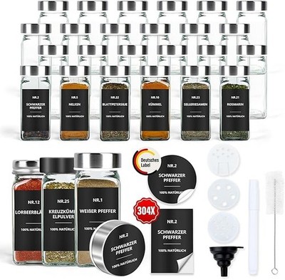Gewürzgläser eckig 24er Set 120ml mit Streueinsatz & wasserfesten Etiketten