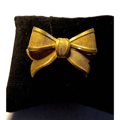 Vintage Gold Tone Bow Brooch Signed Miriam Haskell Pin Mid-Century Retro Pin