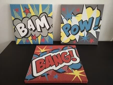 Pop Art Comics Wall Canvas, Set Of 3, Bam, Pow, Bang! 