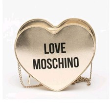 Love Moschino Gold Metallic Heart Crossbody Bag Chain Strap Zip Logo