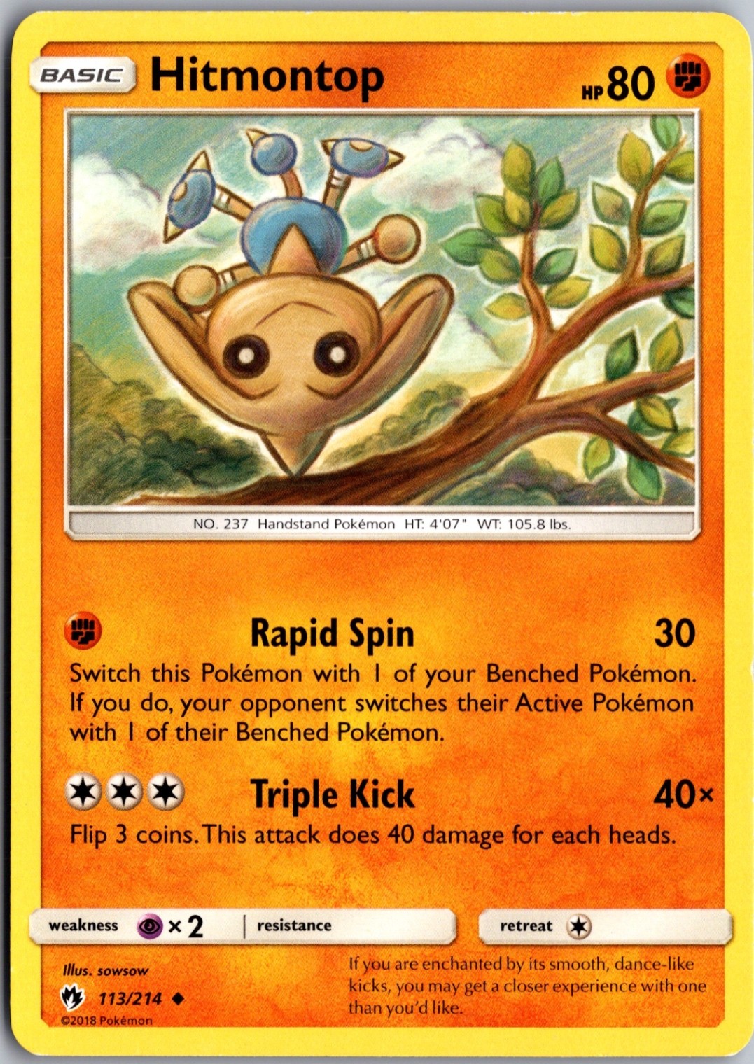 Hitmontop 113/214 Uncommon Lost Thunder Lightly Played Pokemon Card TCG Single