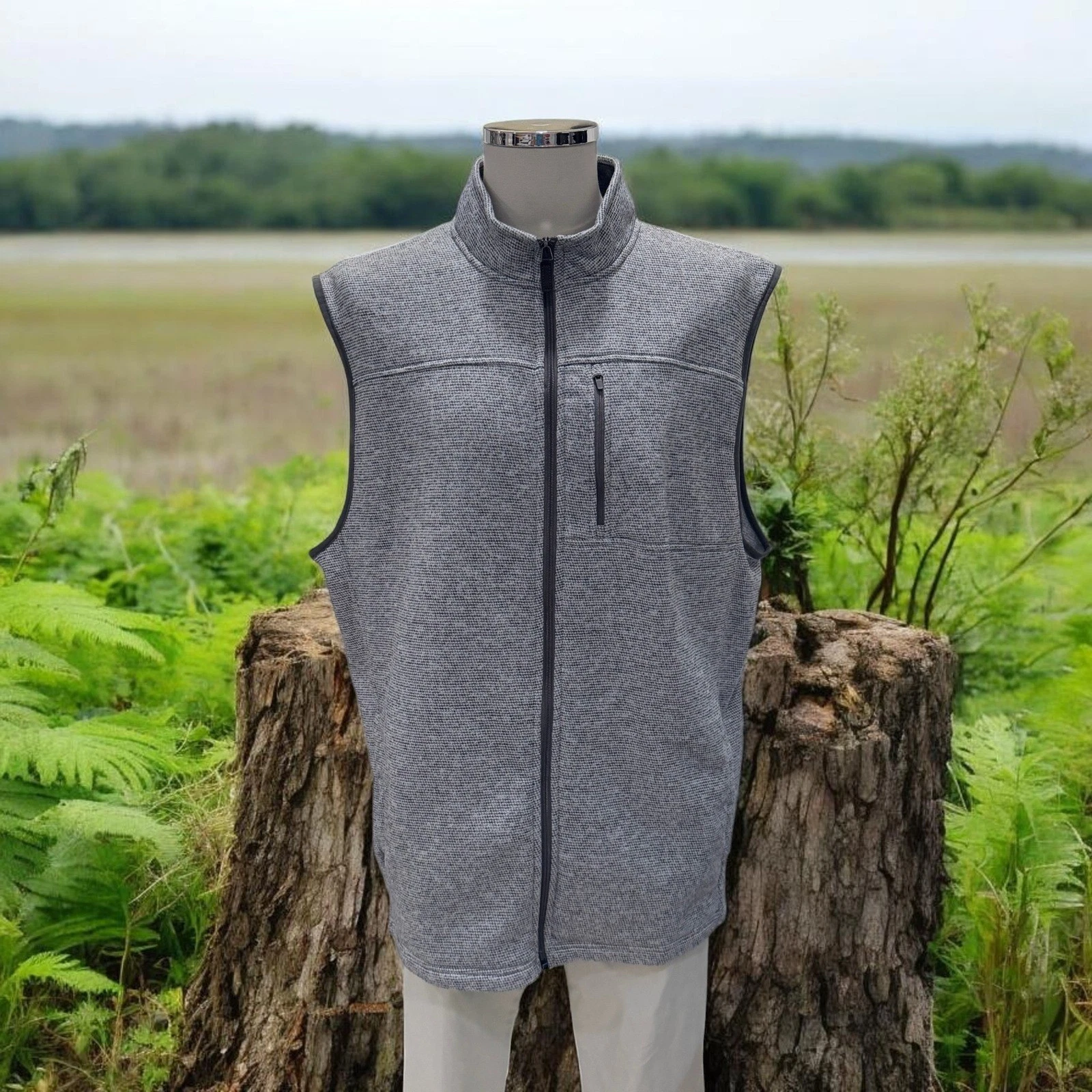 Izod Fleece Vest Gray Full Zip Gorpcore Outdoor Hiking Casual Classic XL