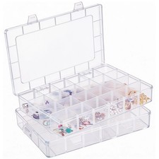 2 Pcs Large Plastic Organizer Boxes, 24 Grids Clear Storage Containers with A...