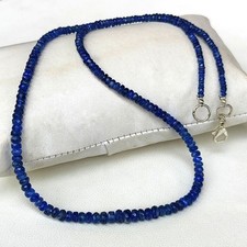 Natural Blue Sapphire Gems 3 to 5 mm Size Faceted Rondelle Beads 18" Necklace