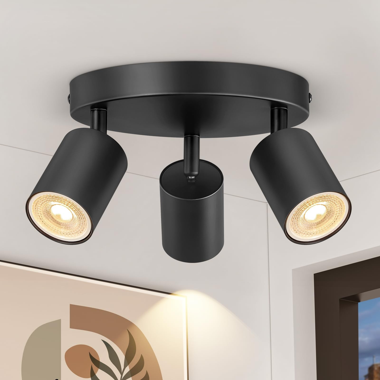 Plafonnier LED 3 spots GU10 orientables noir mat pour éclairage intérieur