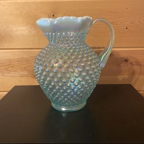 Fenton Seafoam Green Hobnail Opalescent Pitcher Rare!