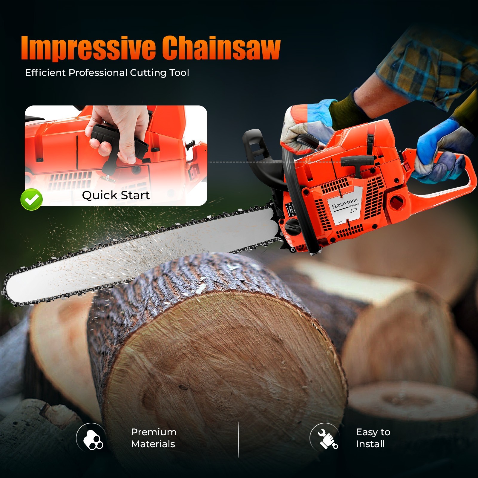 71CC 28" Gasoline Chainsaw Cordless Power Chain Saw Wood Cutting 2-Stroke Engine