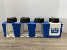 4 IKEA 365+ Ihardig 5 Oz Spice Jars Glass Black Top Salt Pepper Toothpicks NEW