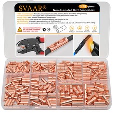 115 PCS 26-8 AWG Non-Insulated Butt Connectors Crimp Repair Butt Splices Kit,...