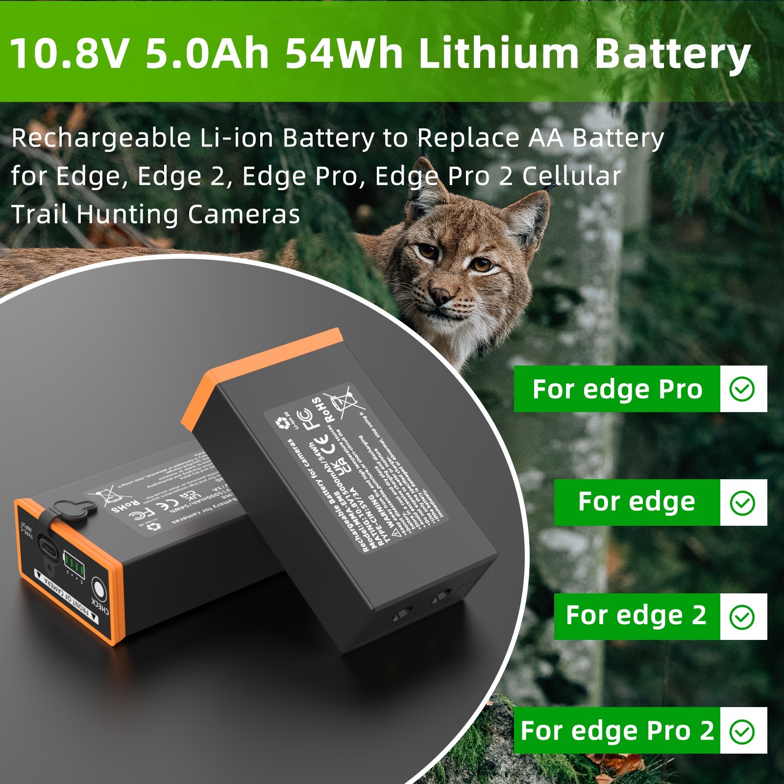 Moultrie Power Mag MMA-EM8 Battery 5000mAh for Edge Trail Camera (2-Pack)