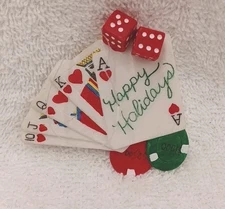 Poker Happy Holidays Playing Card With Straight W/Dice and Chips Ornament 