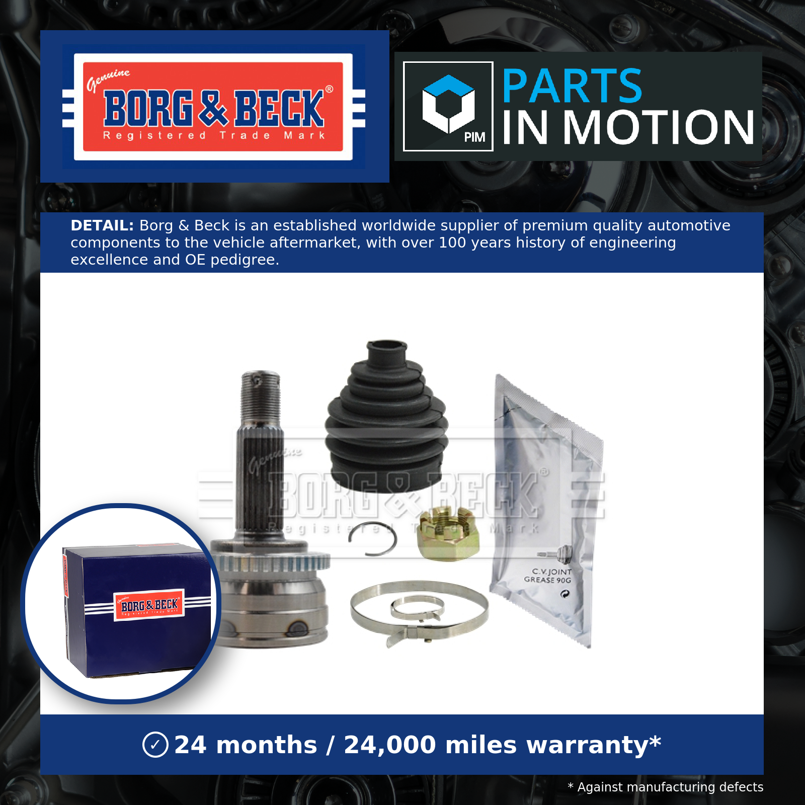 CV Joint Front Outer BCJ1437 Borg & Beck C.V. Driveshaft 495251J001 495261J002