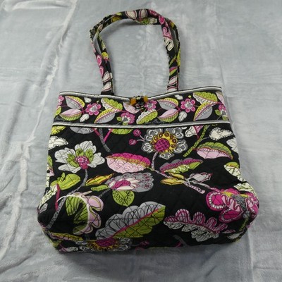 Vera Bradley Moon Blooms Tote Bag Black Pink Floral Quilted Retired Pattern