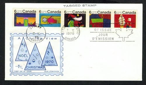 Canada #528ap, 1970 6¢ Christmas Strip Tagged Rosecraft FDC #526-525, Ottawa cxl