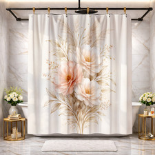 Elegant Pink Peonies Floral Shower Curtain 72x72 Polyester Bathroom Decor