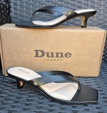 Dune London Black Leather Square Toe Kitten Heel Thong Sandals • UK 5 / Eur 38 •