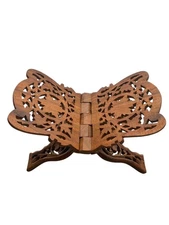 Vintage Wood Book Holder Folding Hand Carved Stand Floral Cookbook EUC