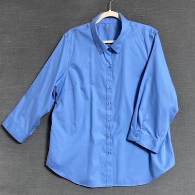Coldwater Creek Top 18 Blue No Iron Button Up Cotton Classic Casual Work Career