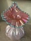 Fenton Glass Iridescent Carnival Ruffle Melon JIP Daisy Optic Numbered  Vase 7”