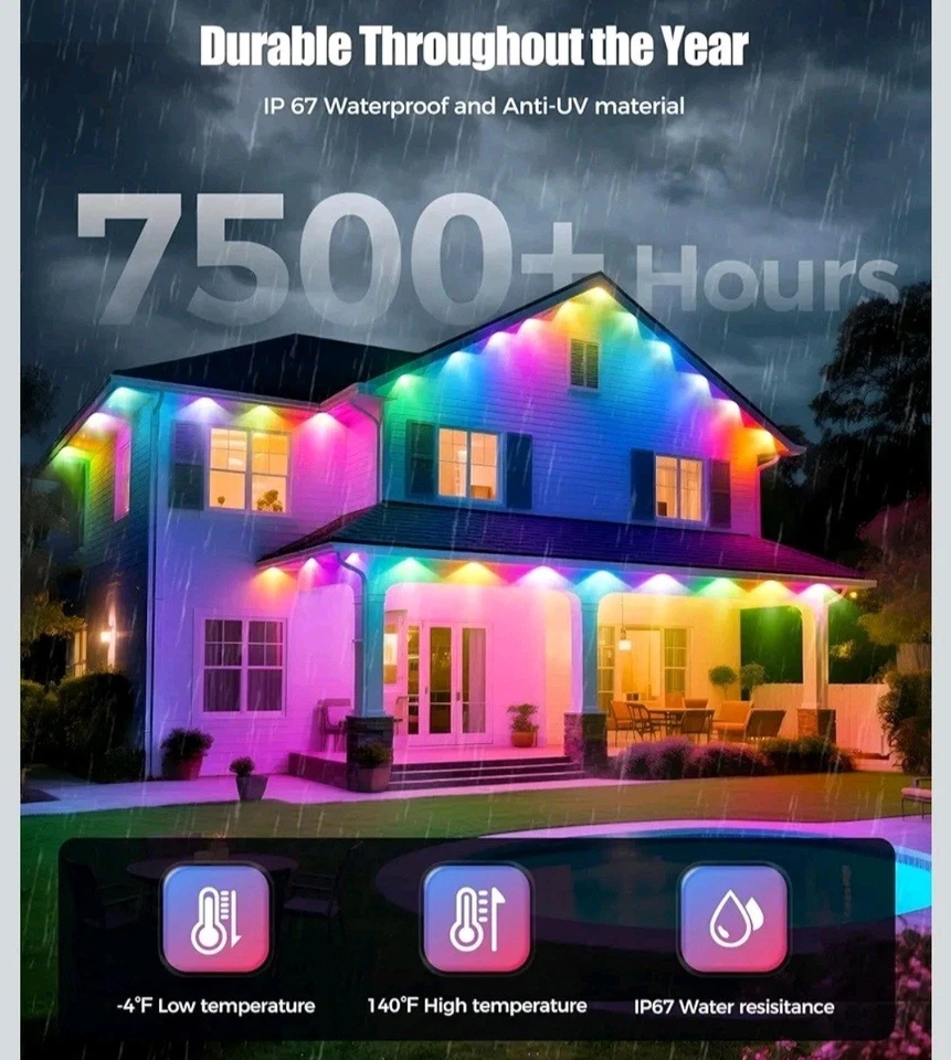 POOFZY Permanent Outdoor Lights for House 200ft RGB+IC Smart Outdoor Decor 50 Sc - Image 4 of 4
