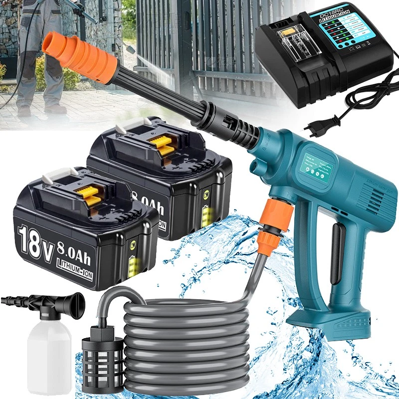 MARKENLOS Hochdruckreiniger Für Makita 18V Akku Wasser Spritzpistole / 8AH Akku Ladegerät