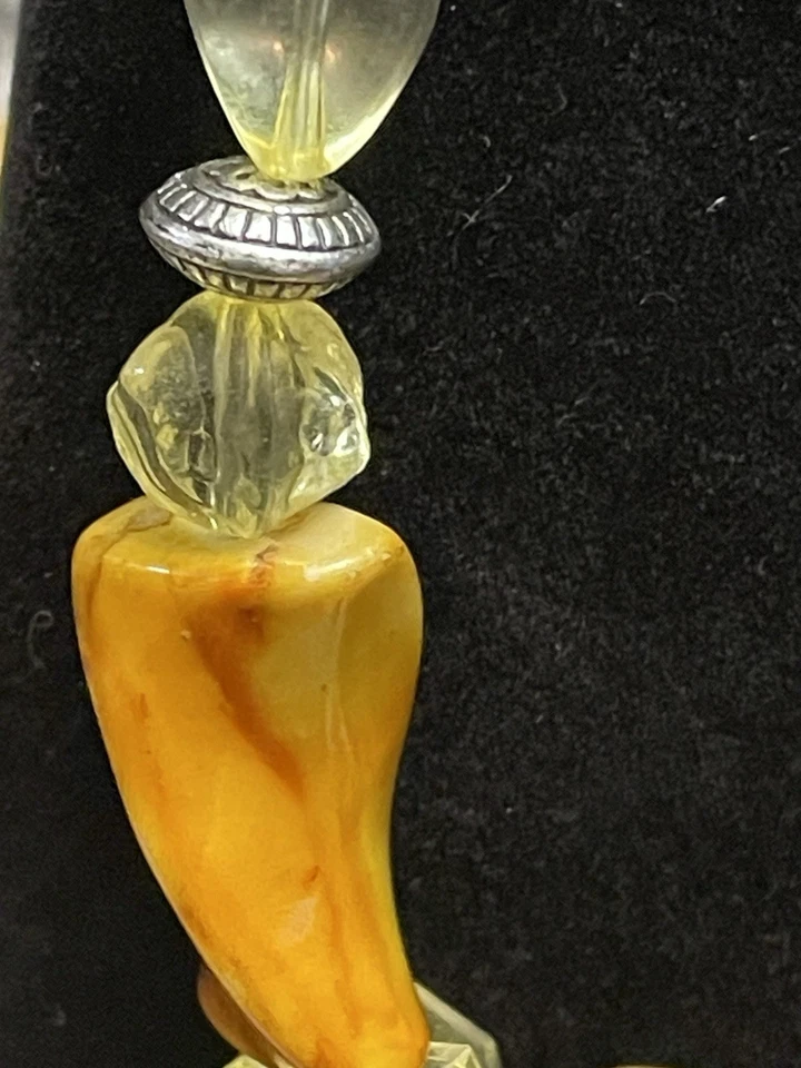 "Collar boho amarillo con cuentas estilo ámbar piedras de resina espaciadores de plata 18""" Foto 2 de 4