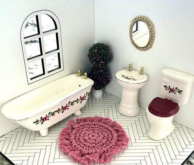 #ad Porcelain Dollhouse Mini Bathroom Set 6 Pieces Bathtub Sink Toilet More $35.00