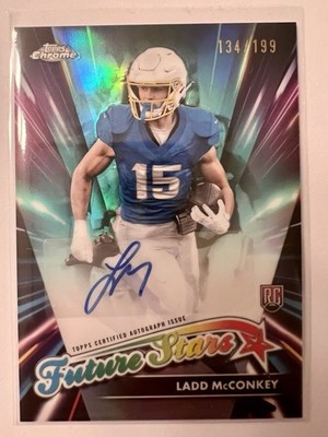 Ladd McConkey 2024 Topps Chrome Future Stars Auto Aqua Refractor /199 Chargers