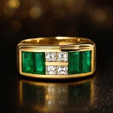 2.50Ct Lab Created Emerald Men's Wedding/Engagement Ring 14Kt Yellow Gold Plated
