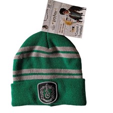 Harry Potter Slytherin Green  Gray Stripe Winter Childrens Hat - Size 6 - 14yrs