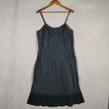 Barbizon Night Dress Women's 40 Black Satin Lace Trim Ruffle Hem Nightgown