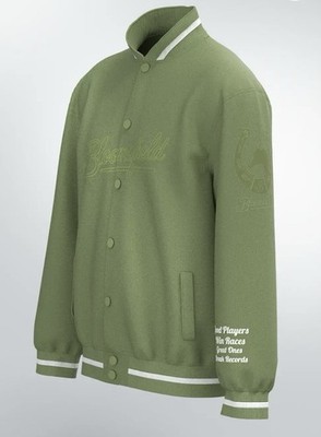 Bloomfield Green Varsity Jacket Embroidered Logo Striped Trim Men