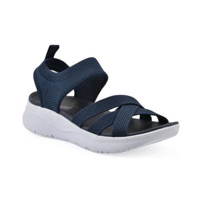 Women's Charry Round Toe Flat Sandals Navy Fabric