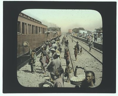 Photo:Railway Station 1895 Indian Railway Platform Crowded Train Scene