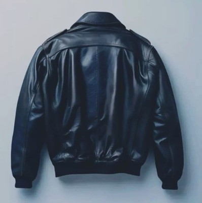 ジャケット・アウター VINTAGE SHEEP LEATHER JACKET A-2 BLACK Men's Zipper Vintage A2 Aviator Bomber AIR Force Black Real Sheep