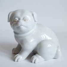 Vintage Japanese Hirado Porcelain Figurine of a Seated Puppy 20th Century