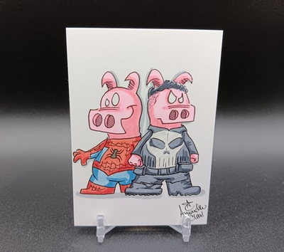 #ad 🐷 Original Sketch Card Rupert as PUNISHER amp; SPIDERMAN 1 1 PSC Amanda Cleal $19.99
