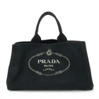 PRADA Triangle Logo Canapa Large Canvas Tote Bag Black B1872B Authentic Used F/S