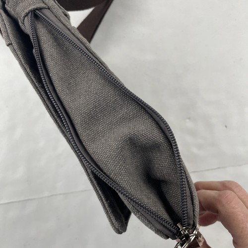 Sechunk Travel Crossbody Umhängetasche grau Canvas Frontklappe mehrere Taschen - Bild 4 von 11