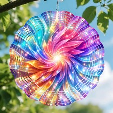 10x10 Rainbow Swirl Starburst Spinning Wind Chime Colorful Light Beam Crystal...