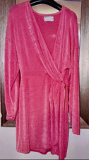ASOS Women’s Pink Velvet Wrap Dress V-Neck Long Sleeve Tie Waist Short 14