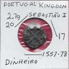 INDIA PORTUGUESA MALACCA 1 DINHEIRO=0,4 REAIS 1557-78 KING D.SEBASTIAO I,MALACA