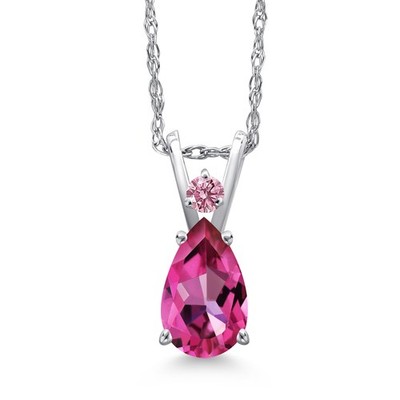 14K White Gold Pure Pink Mystic Topaz and Pink Lab Grown Diamond Pendant