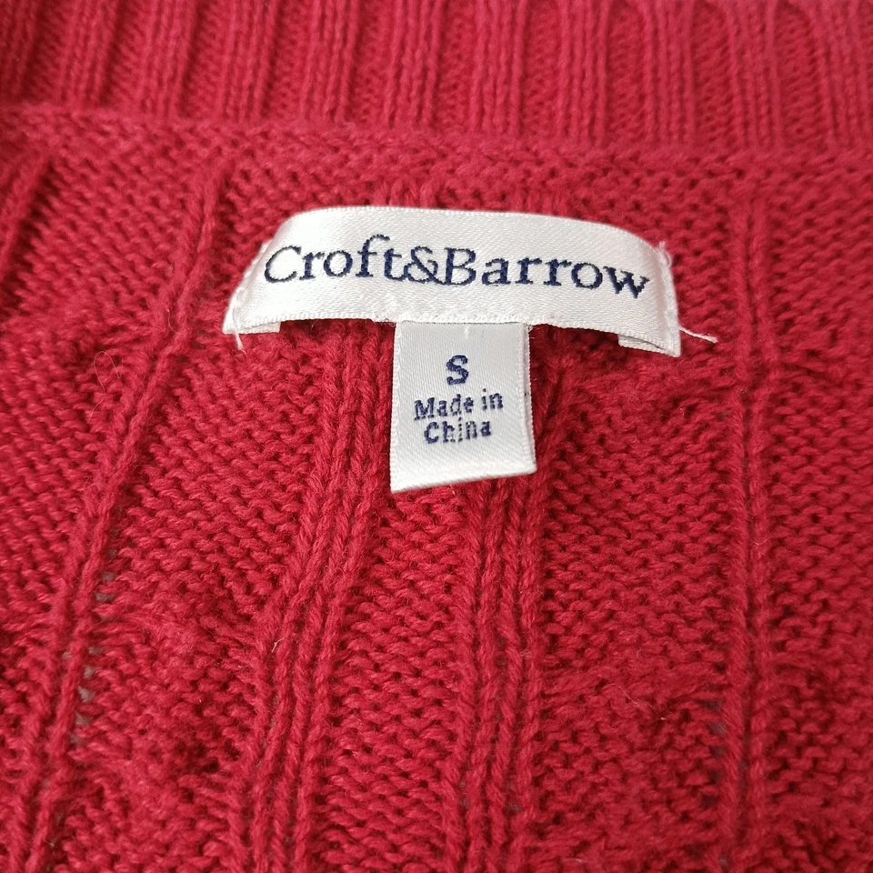 Croft + Barrow Cotton knit sweater Women M/Red/V-neck/cable pattern/long sleeves Foto 3 de 4