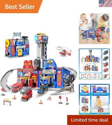 Interactive 2-in-1 City Rescue Playset with Lights, Sounds, and Walkie-Talkie