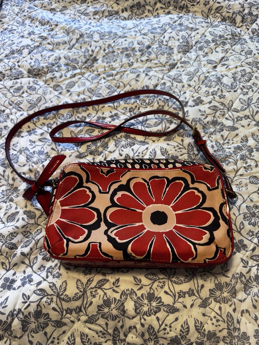 Coach 25121 Poppy Flower Print Floral Crossbody Zip Bag Orangish
